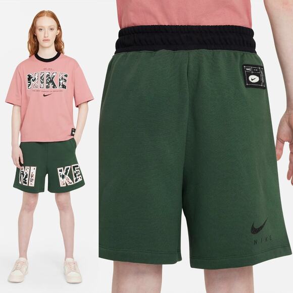 Nike Shorts Womens Small Green French Terry Elastic Waist High Rise Athletic - Picture 2 of 9